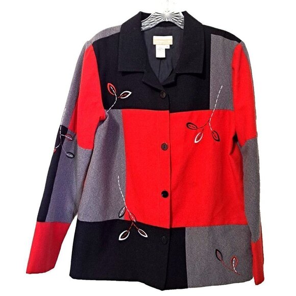 Coldwater Creek S Multicolor Colorblock Shacket Embroidered  Lined Long Sleeve - Picture 1 of 8